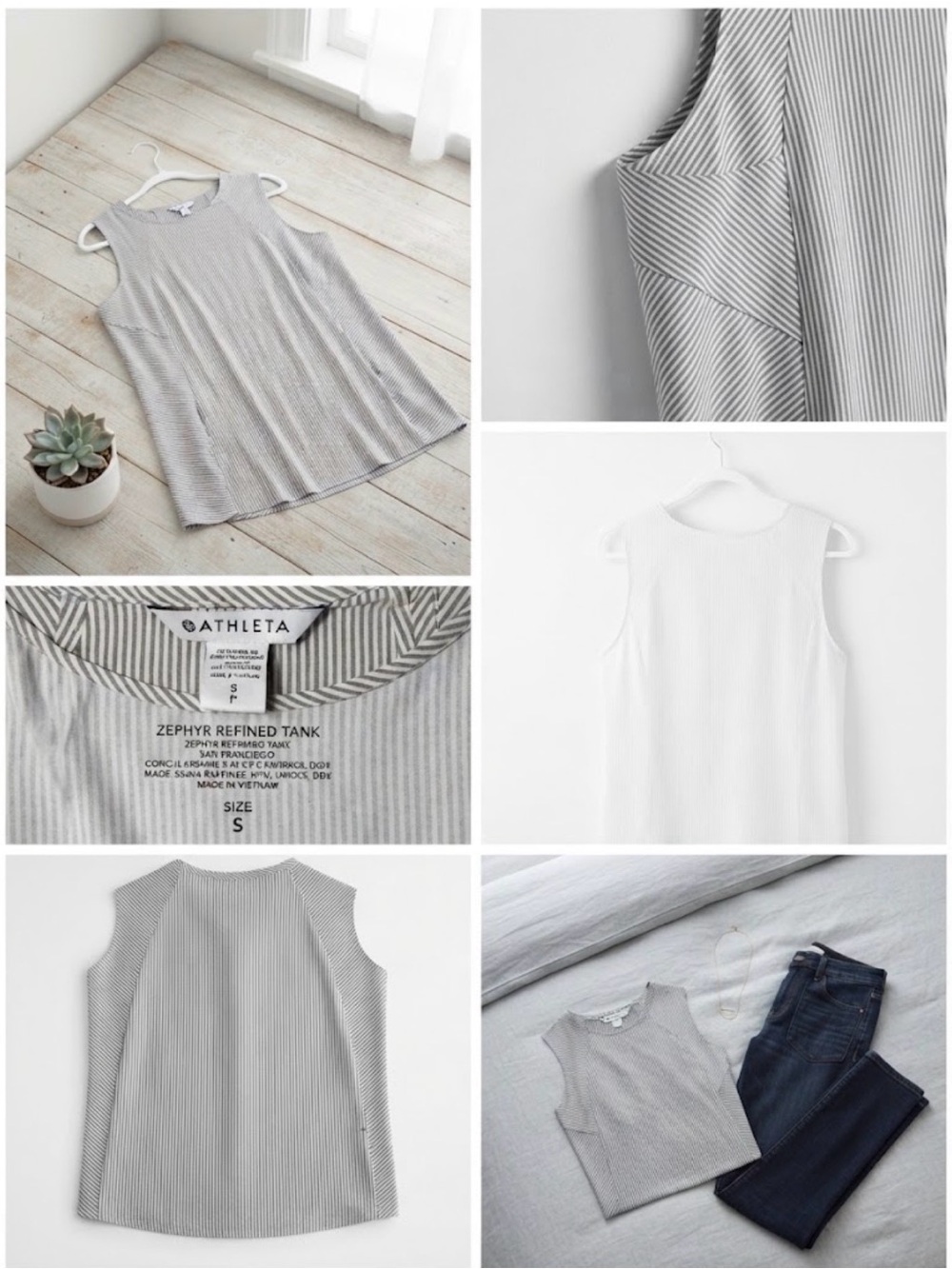 Athleta Zephyr Refined Tank — Light Gray Pinstripe